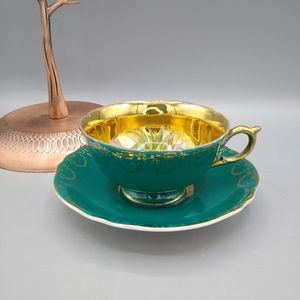 Royal Sealy China Hunter Green Gold Fruit Salad Tea Cup Saucer Japan 1940s Vtg